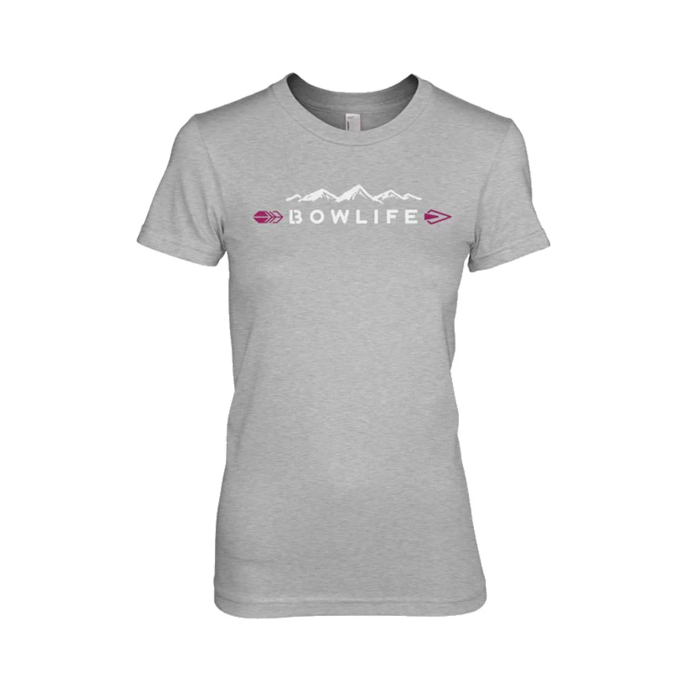 Bow Life Women's Mountain Logo Gray Short Sleeve T-Shirt